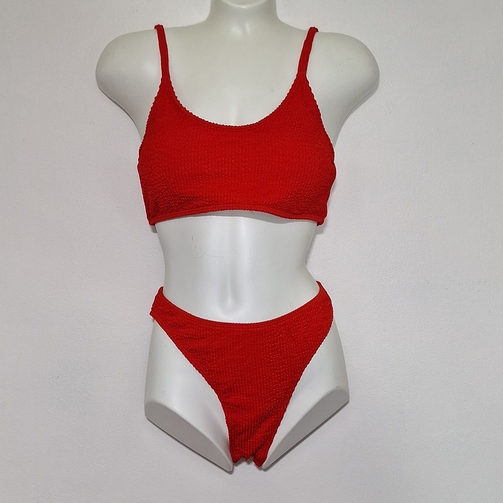 Fanuerg Red Textured Swim Bikini Set Red